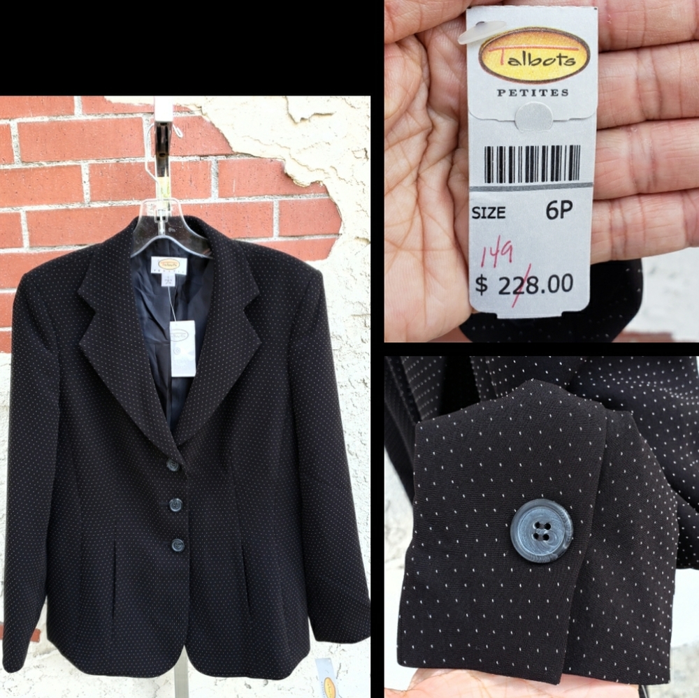 NEW $228 TALBOTS black polka dot blazer PETITE 6P